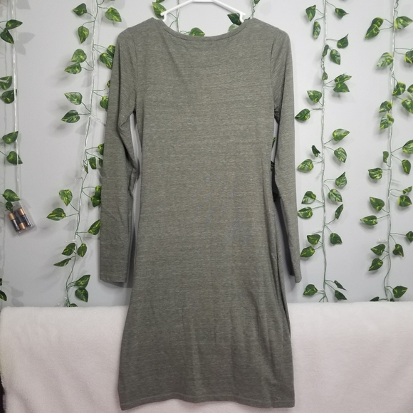 Leith Womens Long Sleeve Fitted Bodycon Med Ruched Dress Assymetrical Hem Green - Picture 12 of 12